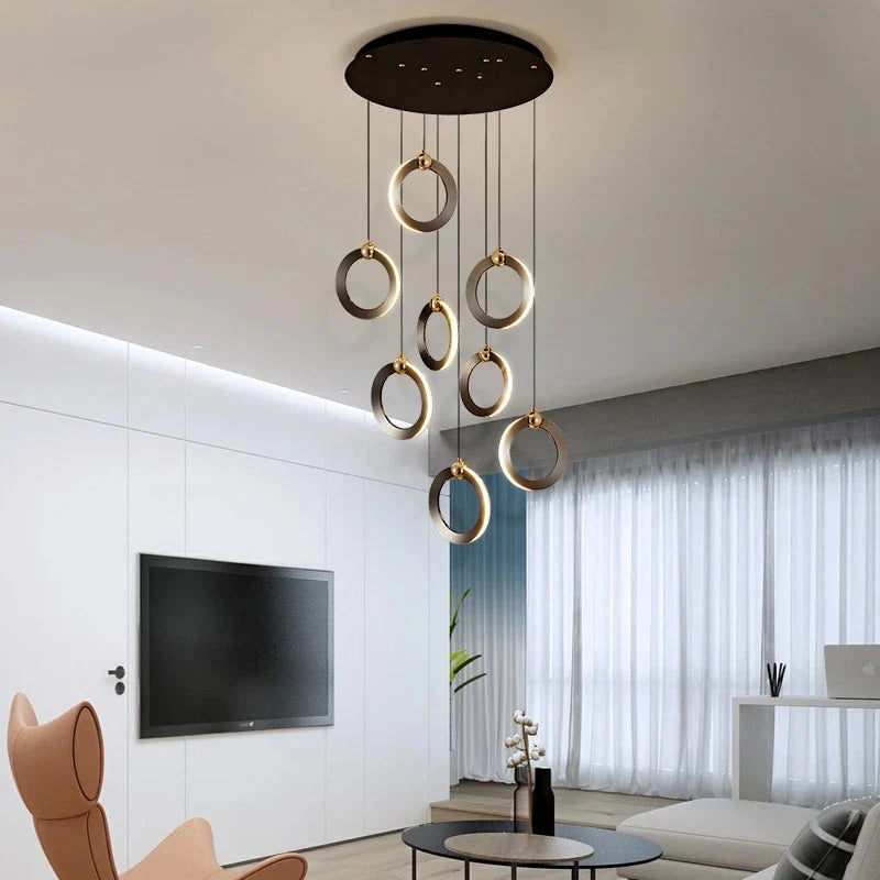 Afralia™ Aluminum LED Chandelier Crystal Round Hanging Lamps Luxury Staircase Lighting Fixtures