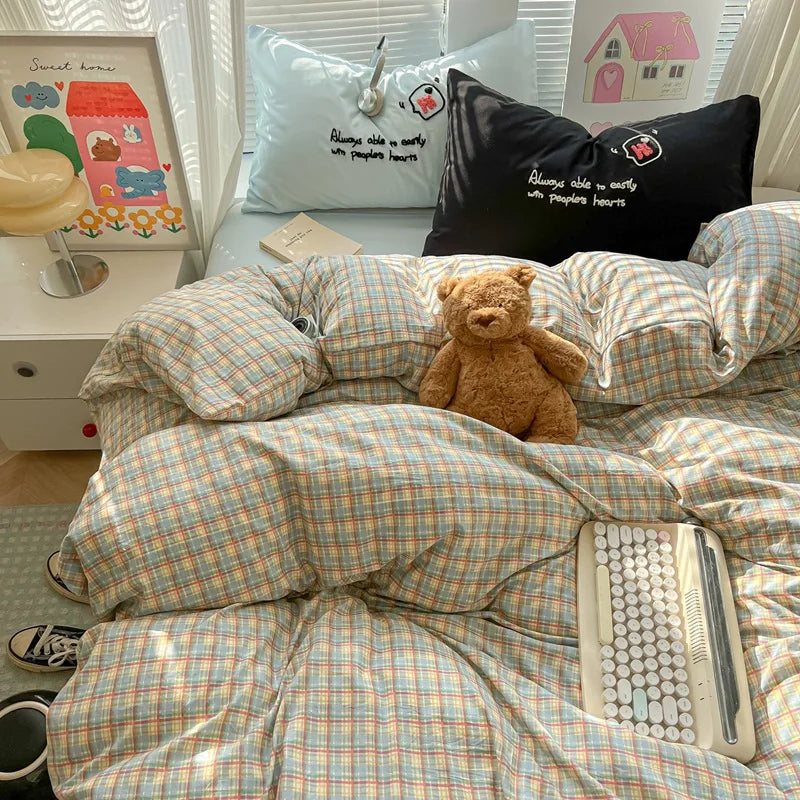 Afralia™ Luxury Striped Grid Bedding Set - Soft, Breathable, All-Season Quilt Cover Set