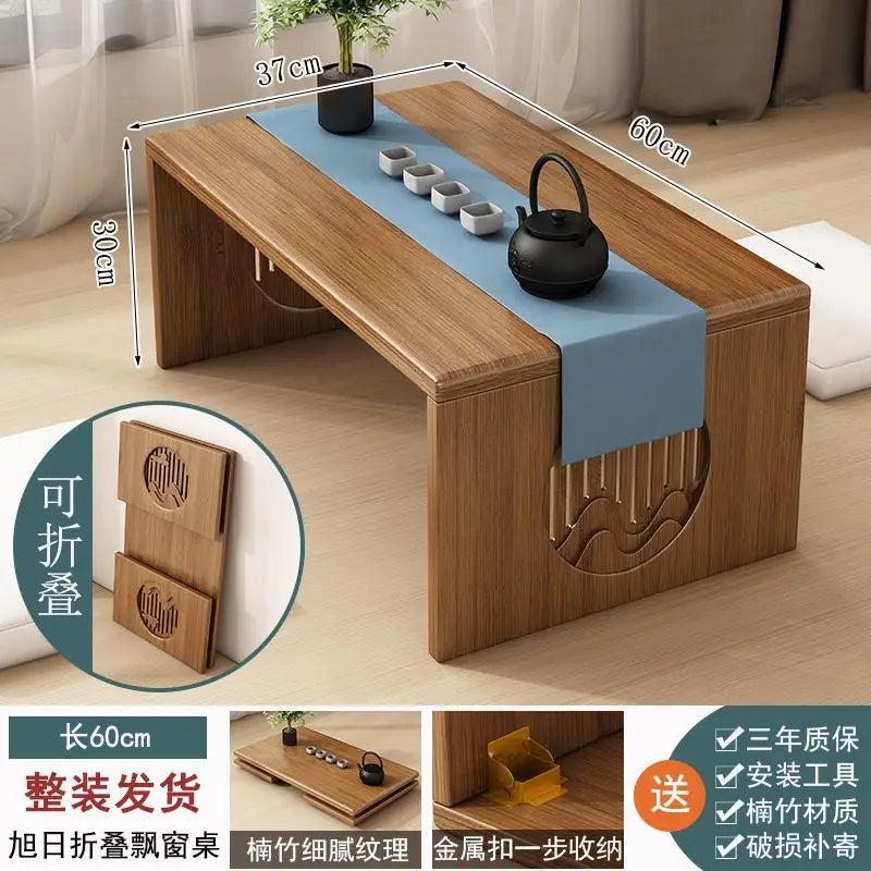 Afralia™ Bamboo Folding Table: Japanese Style, Bedroom & Study Essential, Durable Design