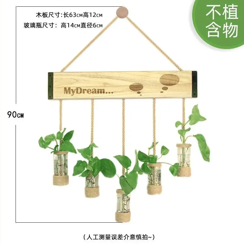 Afralia™ Glass Planter Vase with Wooden Stand for Wall Hanging Display