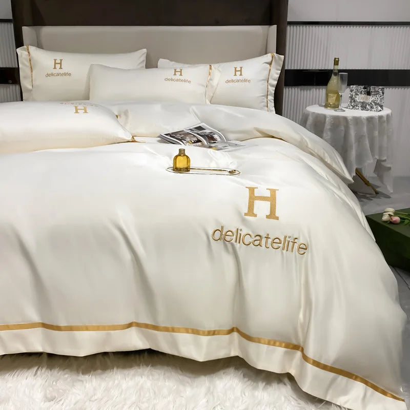 Afralia™ Silk Bedding Set: Washed Ice-Cream Satin Four-Piece, Skin-Friendly & Breathable Sheets