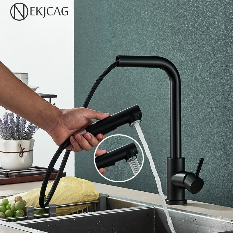 Afralia™ Stainless Steel Retractable Kitchen Faucet Mixer Tap with Two Modes