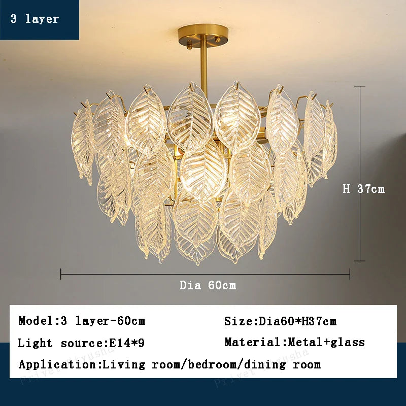 Afralia™ Leaf Glass Chandelier Pendant Light Luxury Dining Room Ceiling Fixture