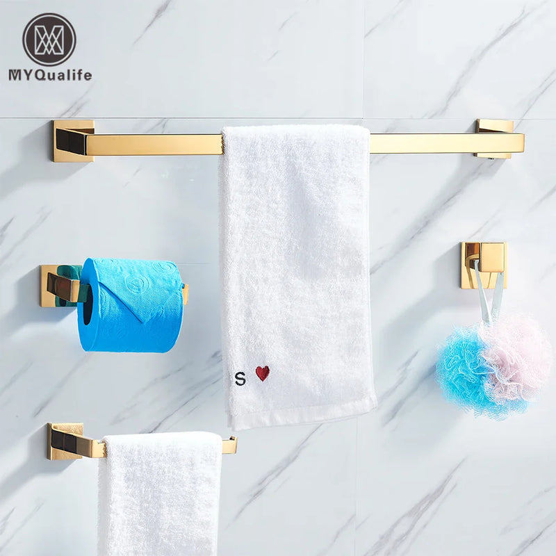 Afralia™ Stainless Steel Bathroom Hardware Set - Wall-mounted Towel Bar, Toilet Paper Holder, Clothes Hook