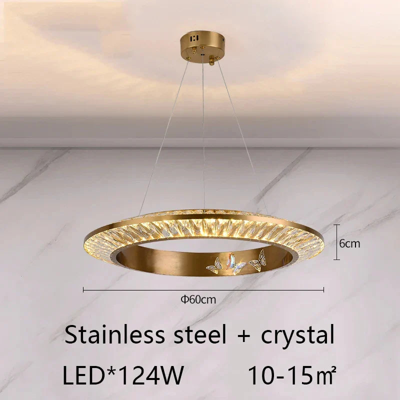 Afralia™ LED Crystal Chandelier for Elegant Room Decor, Flying Disc Ring Ceiling Light