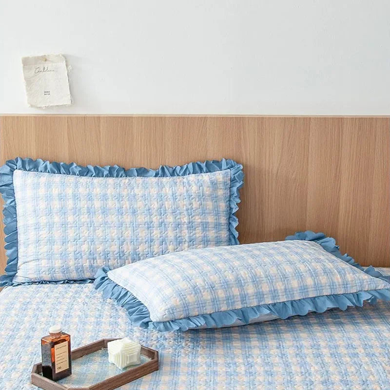 Afralia™ Oversized Printed Bed Skirt Pad Cover with Lace Edge, Cotton Mattress Topper