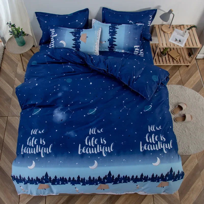 Afralia™ Cute Cartoon Printed Bedding Set | Washed Skin-Friendly | Queen/King Size