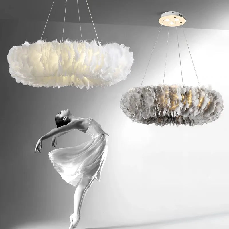 Afralia™ Modern Feather LED Ceiling Chandelier for Home Living Room Bedroom Wedding Lighting