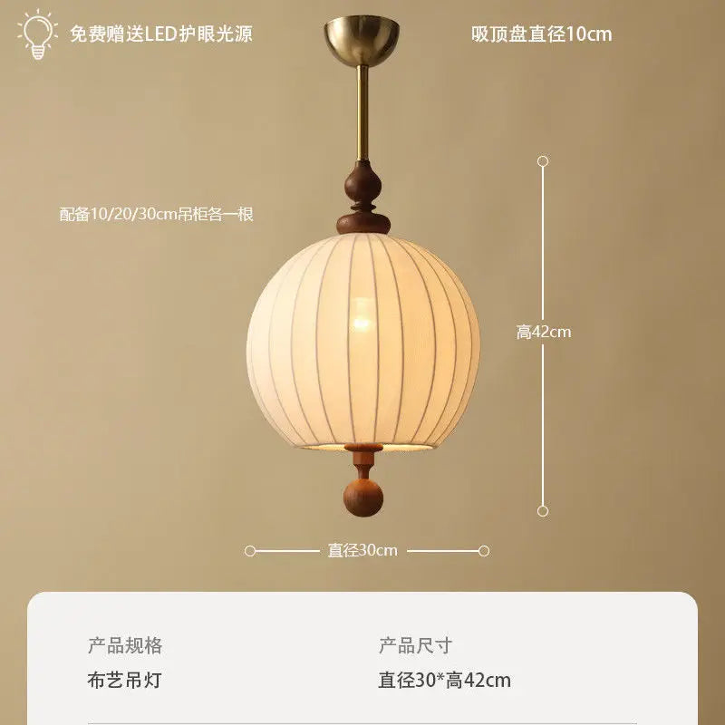 Afralia™ Zen Art Wood Fabric LED Pendant Lights for Bedroom, Restaurant, Tea Room