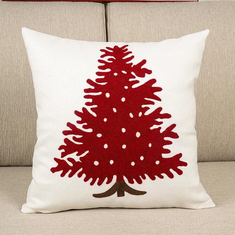 Afralia™ Embroidered Christmas Tree Cushion Cover 45x45cm Green Red Square Pillow Cover