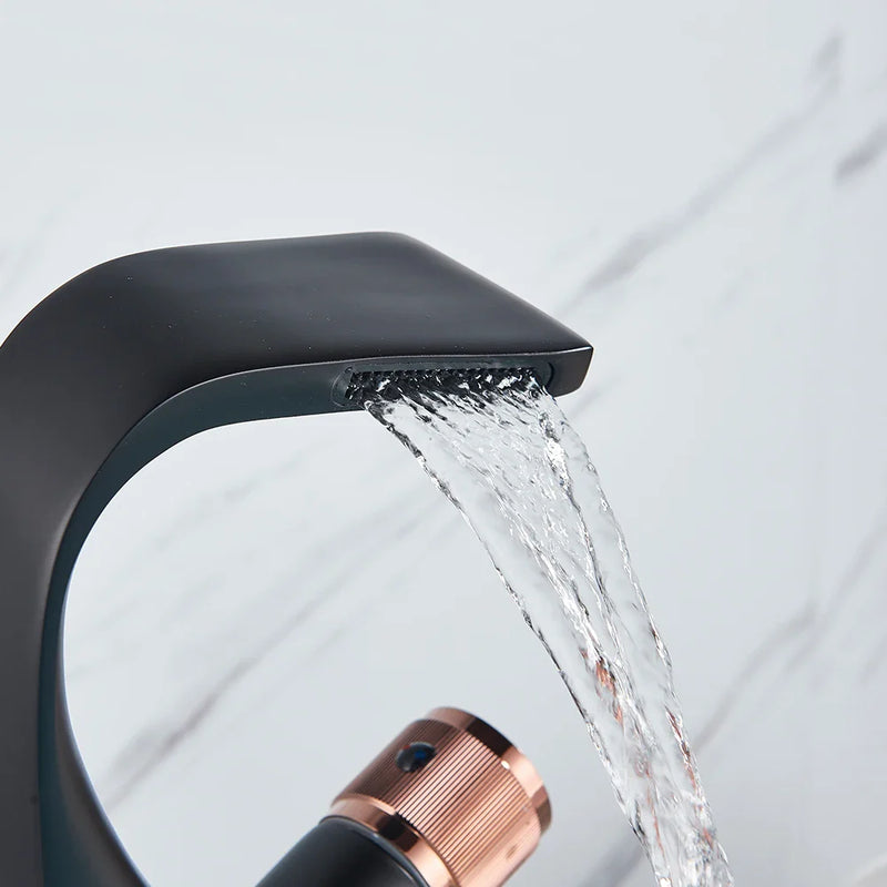 Afralia™ Black Brass Basin Faucet - Cold & Hot Waterfall Sink Tap