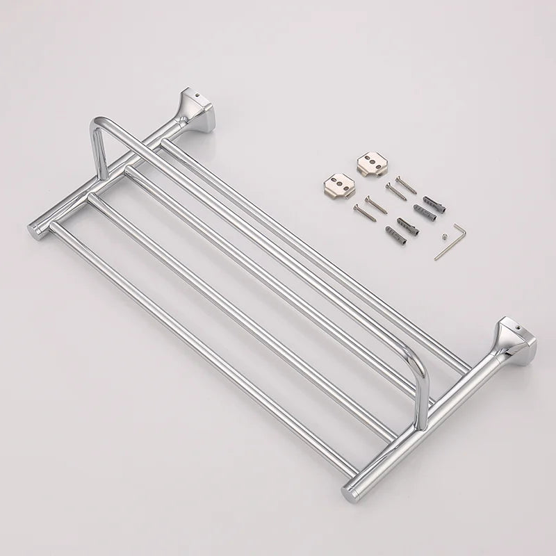 Afralia™ Chrome Bathroom Accessories Set: Towel Rack, Paper Holder, Brush Rack, Ring, Hook