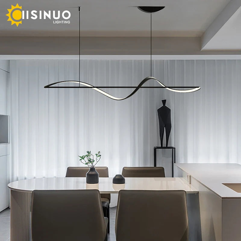 Afralia™ Dimmable LED Linear Chandelier Pendant for Kitchen Bedroom Dining Room