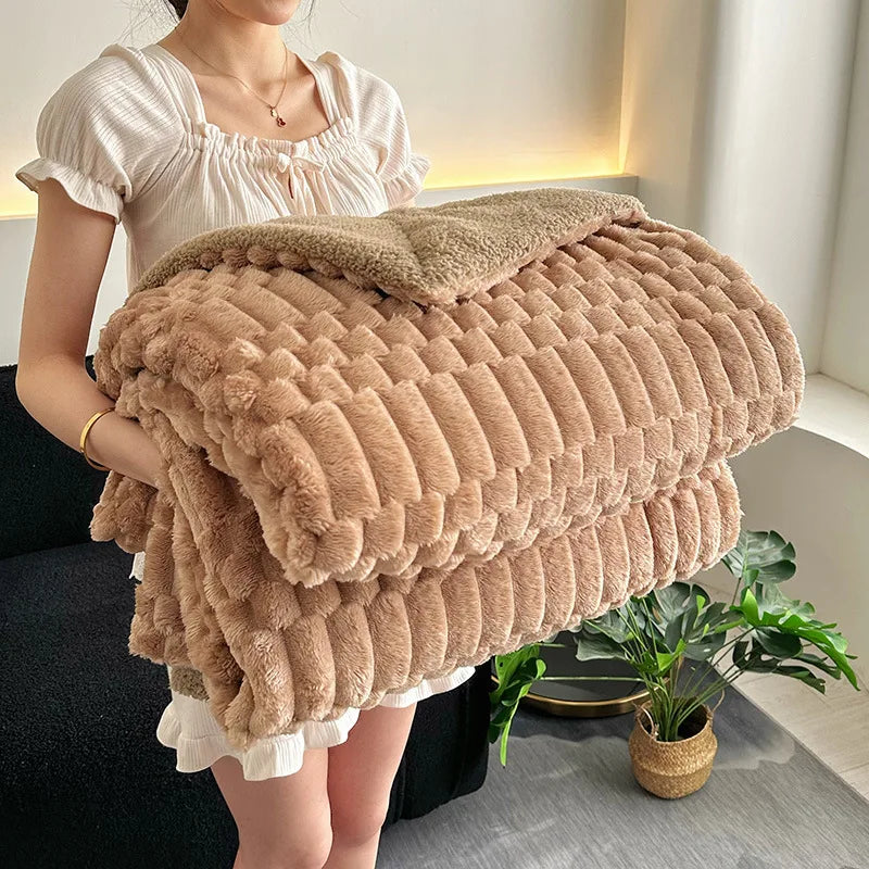 Afralia™ Double-Layer Lamb Plush Throw Blanket for Home and Travel