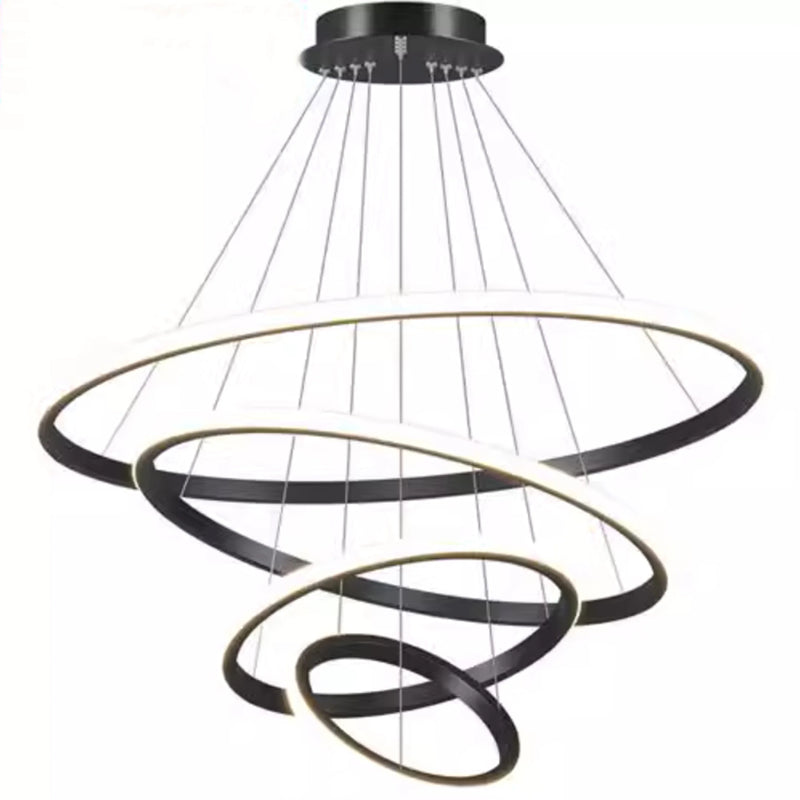 Afralia™ Modern Black LED Rings Circle Ceiling Pendant Chandelier for Living Room