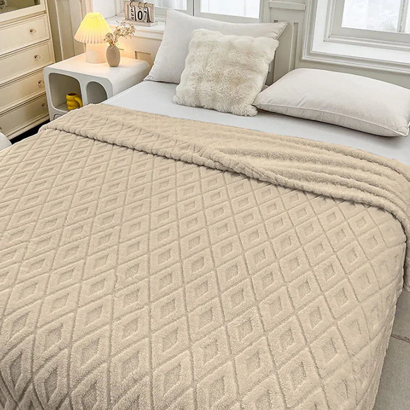 Afralia™ Diamond Jacquard Coral Fleece Blanket for All Seasons
