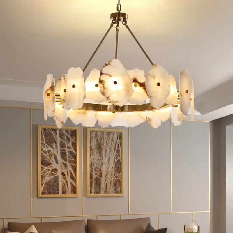 Afralia™ White Marble Copper Pendant Light Modern Chandelier for Dining Room