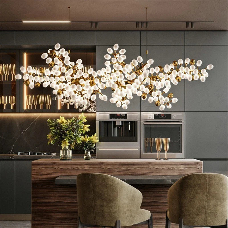 Afralia™ Gold Grape Luxury Glass Pendant Chandeliers for Living Room and Kitchen
