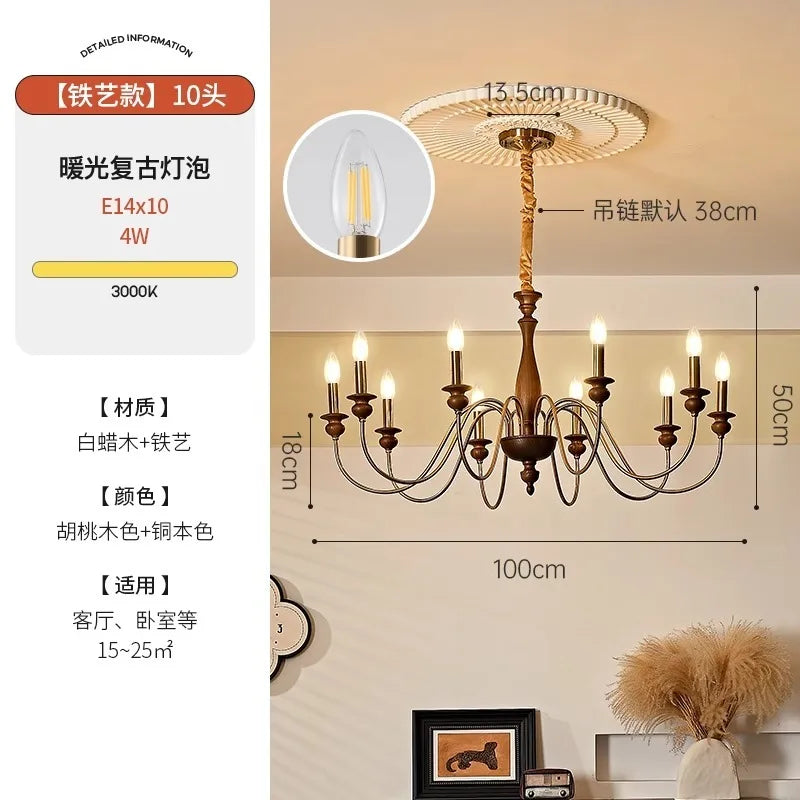 Afralia™ Retro LED Candle Chandelier for Bedroom Living Room Bar