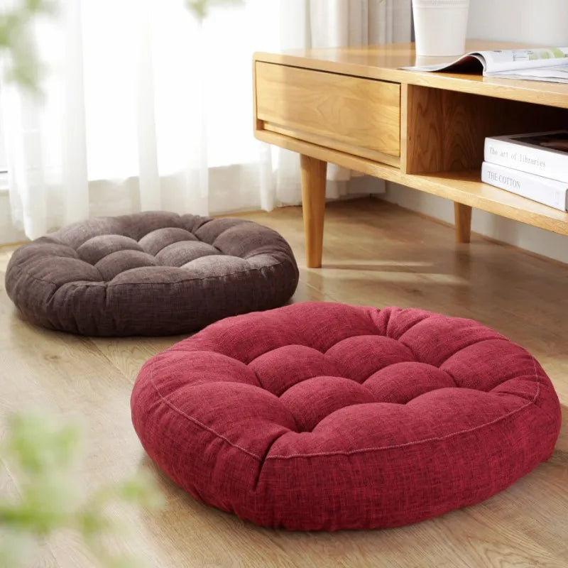 Afralia™ Round Linen Meditation Floor Pillow for Chair Seating - Thick Tufted Cushion