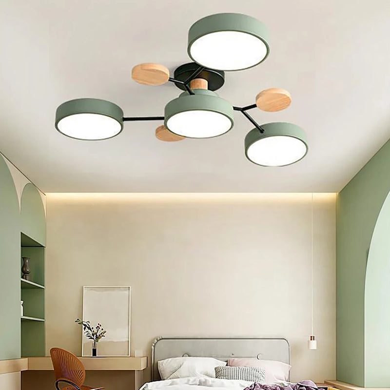 Afralia™ Modern LED Ceiling Lamp - Wood Round Ceiling Lights Macaron Chandelier