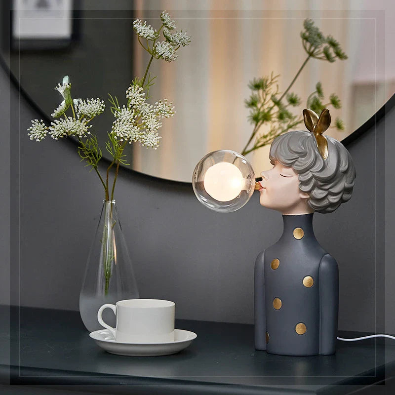 Afralia™ Nordic Bubble Girl Resin Statue Decoration Night Light, Perfect for Living Room or Bedroom