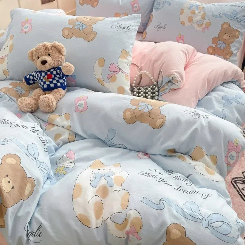 Afralia™ Cozy Cartoon Printed Cotton Comforter Set for Adults