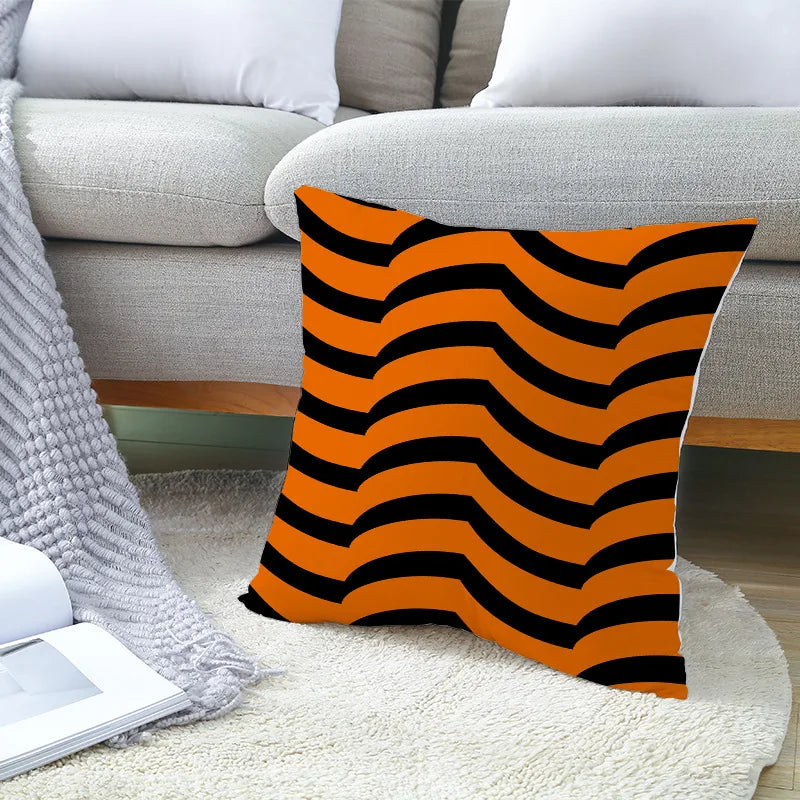 Afralia™ Pumpkin Stripe Halloween Pillowcase Home Decor - Polyester Cushion Cover for Sofa