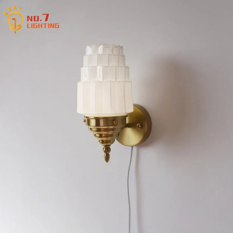 Afralia™ Cream Glass LED Wall Lamp Iron Art Chrome/Gold Living Room Bedroom Background