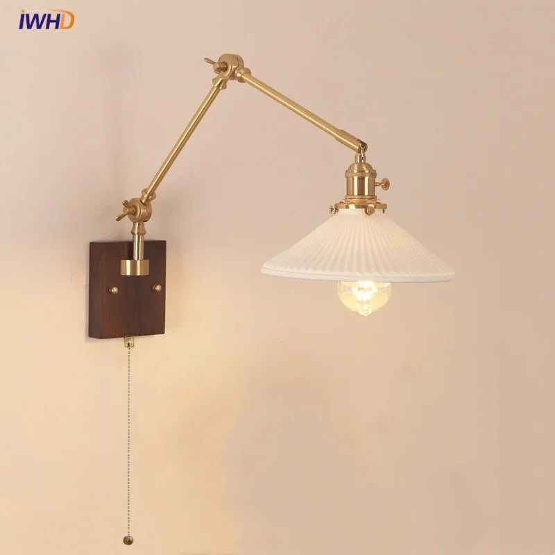 Afralia™ Rotatable Wood LED Wall Sconce with Pull Chain Switch.