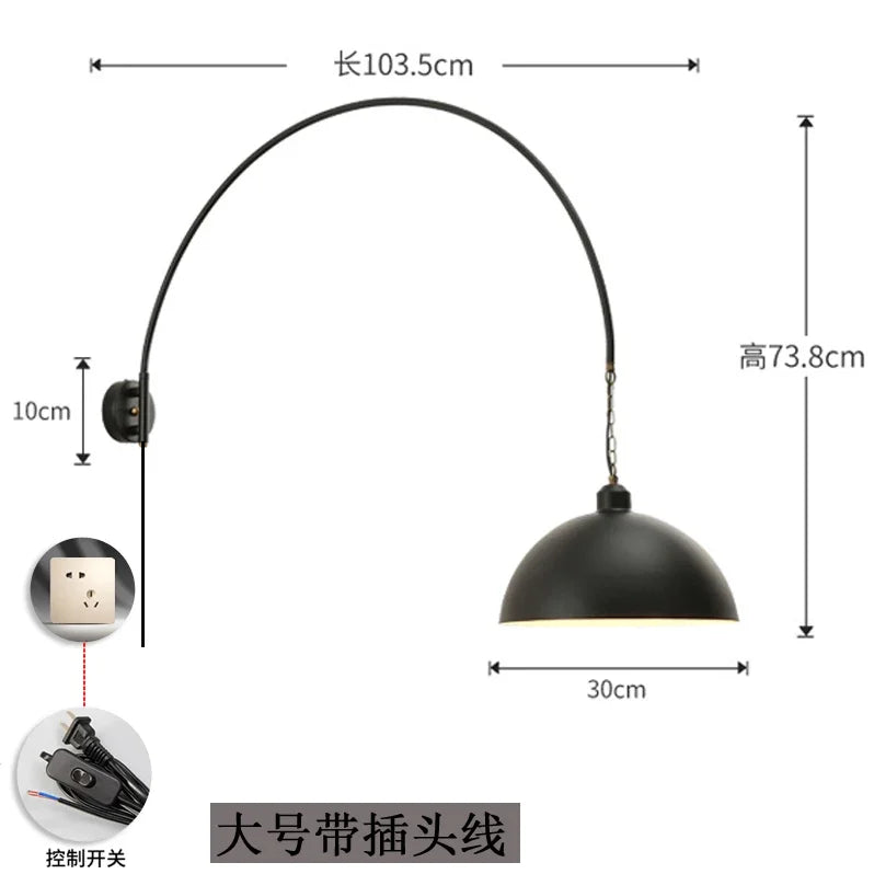 Afralia™ Rotatable Black Wall Lamp LED E27 Swing Arm Long Pole Industrial Design