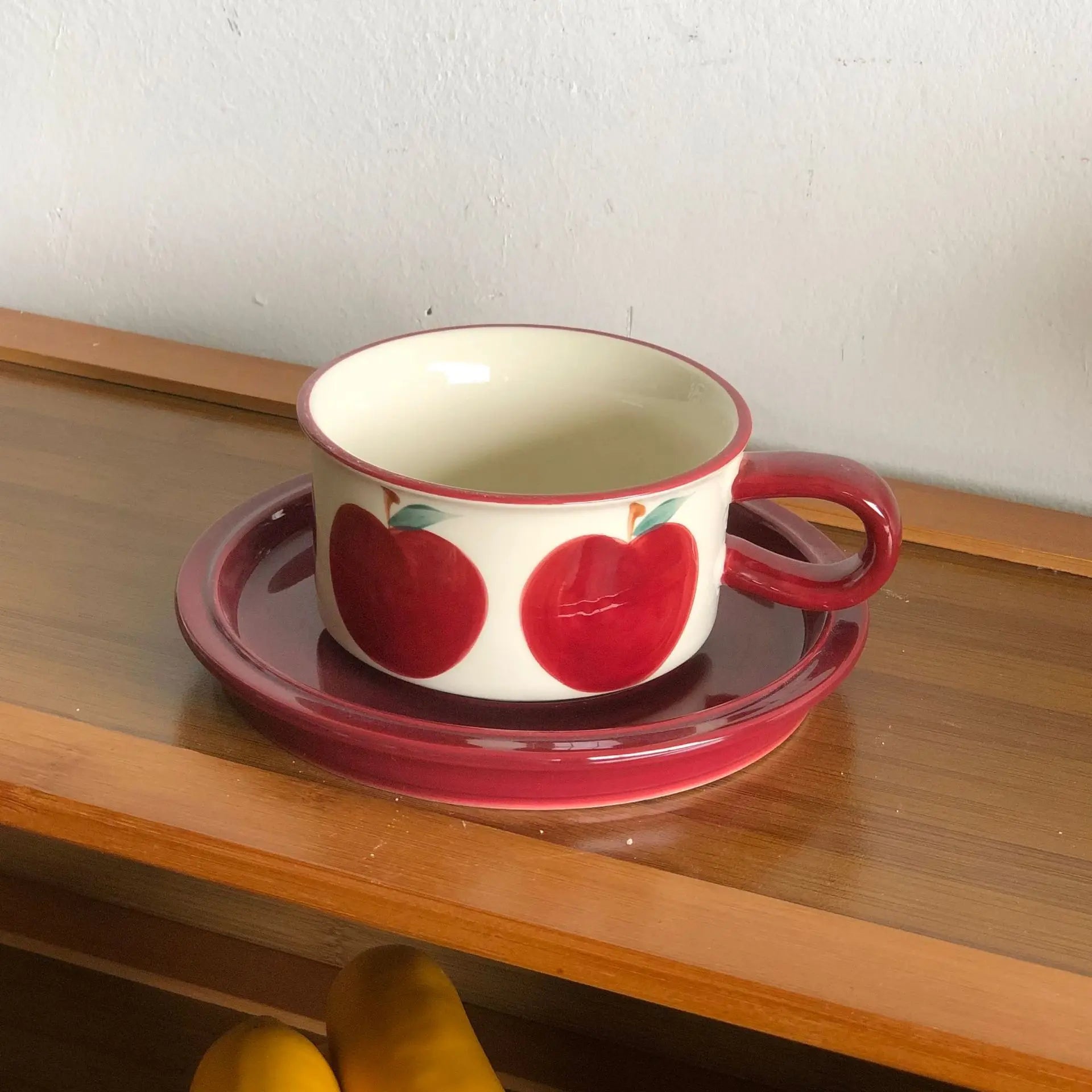Afralia™ Red Apple Pattern Porcelain Coffee Mug Set of 2