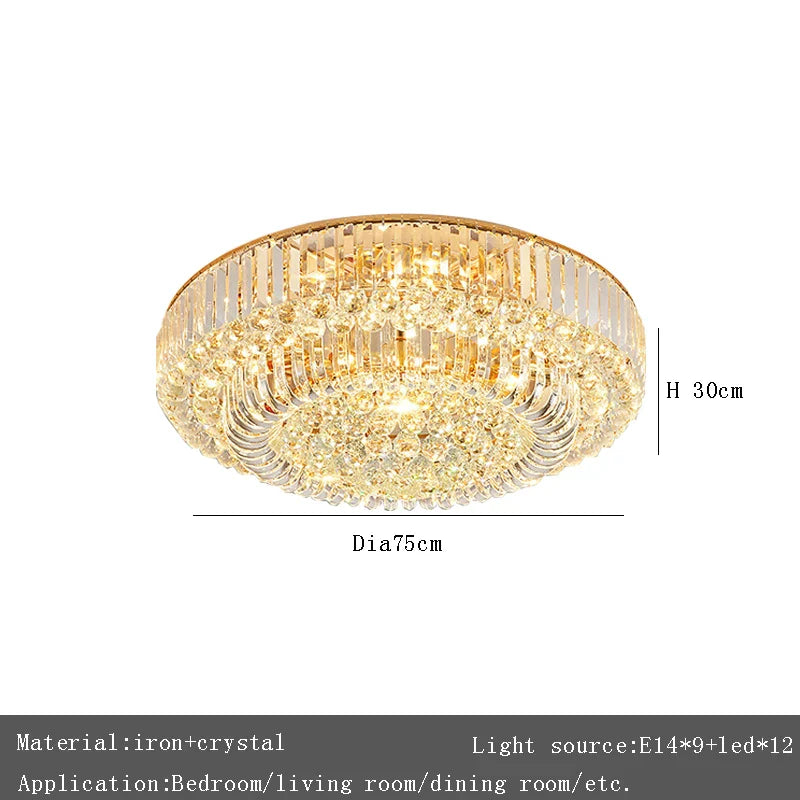 Afralia™ Large Crystal Ceiling Chandelier: Luxury Gold LED Round Ceiling Lights