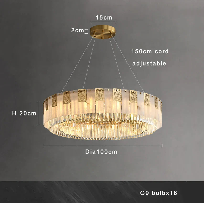 Afralia™ Classic Marble Crystal Chandelier: Luxury Brass Alabaster Light Fixture for Elegant Décor