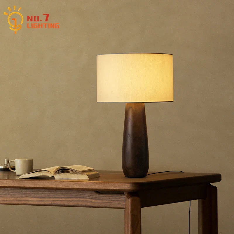 Afralia™ Zen Art Solid Wood Table Lamp LED E27 Bedroom Desk Light Zen Art Decor