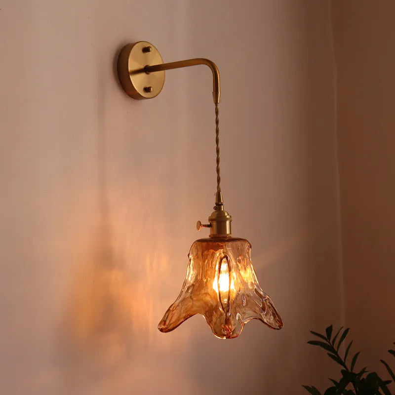 Afralia™ Japanese Style LED Wall Lamps Living Room Coffee Balcony Stair Light Copper Glass