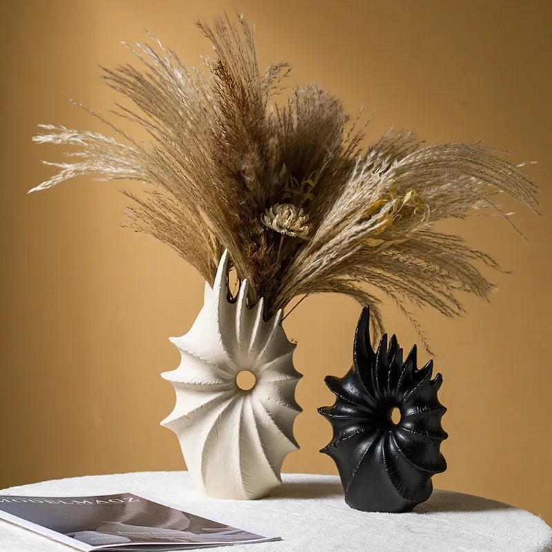 Afralia™ Conch Shape Ceramic Vase for Artificial Flower Arrangements