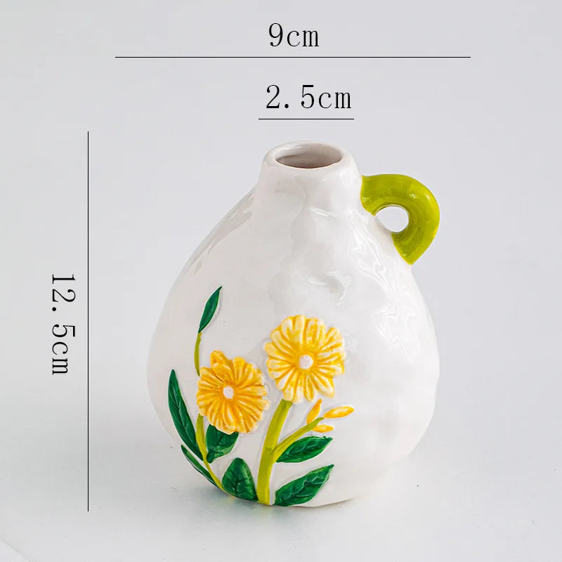 Afralia™ Tulip Embossed Ceramic Vase - Colorful Floral Pattern - Home Décor Vase