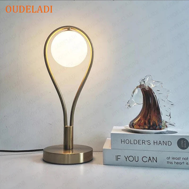 Afralia™ Nordic Glass Ball Brass Table Lamp | Modern Bedroom Living Room Decor