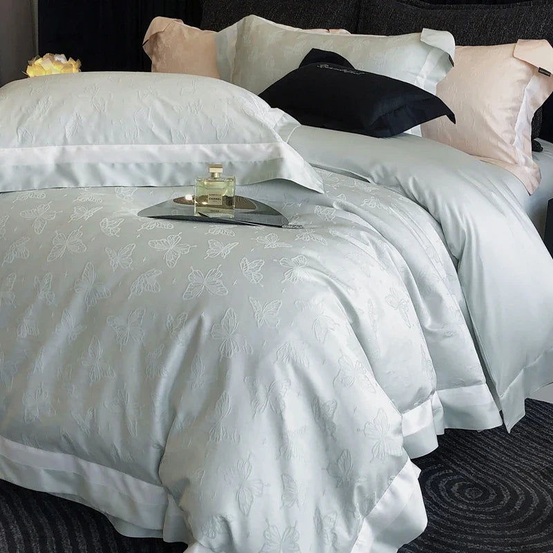 Afralia™ Butterfly Jacquard Bedding Set - 4Pcs Brushed Lyocell Cotton Duvet Cover & Sheet