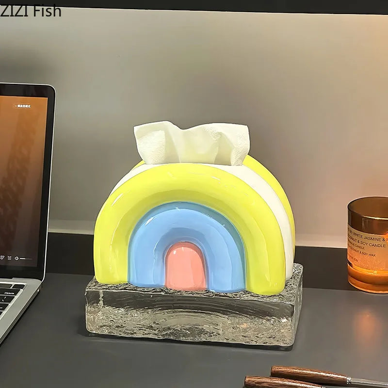 Rainbow Ceramic Tissue Box Afralia™ - Desk & Bedside Table Decoration