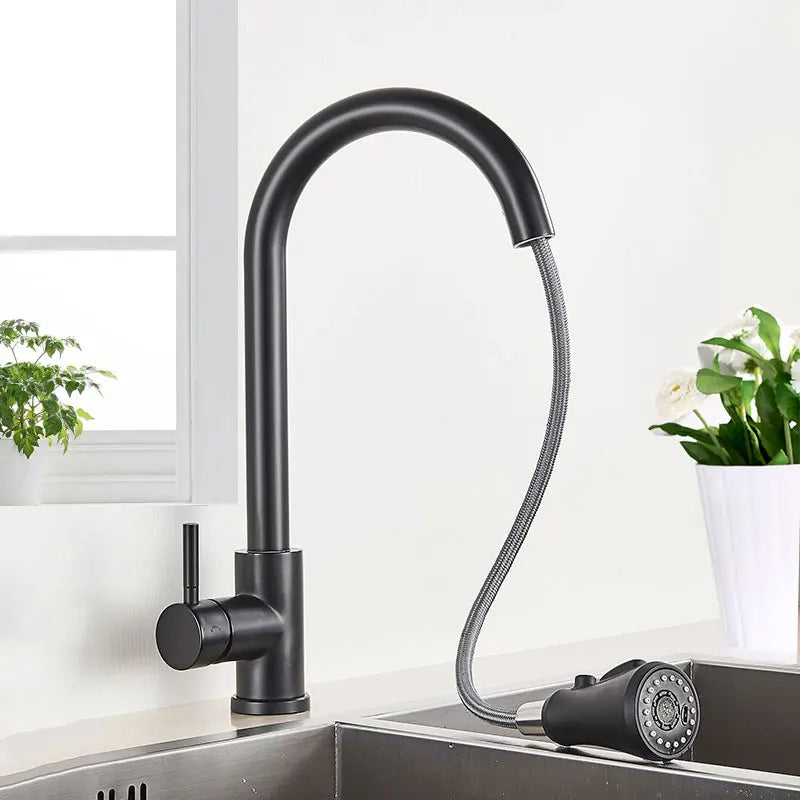 Afralia™ Matte Black Kitchen Faucet with 360 Rotation and Pull Out Sprayer