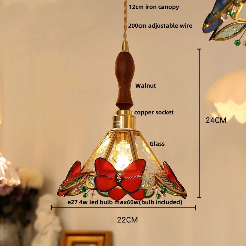 Afralia™ Clear Glass LED Pendant Light Tiffany Butterfly Hanging Lamp