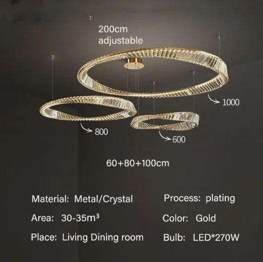Afralia™ DNA Spiral Crystal Chandelier LED Ring Design for Luxury Living Room