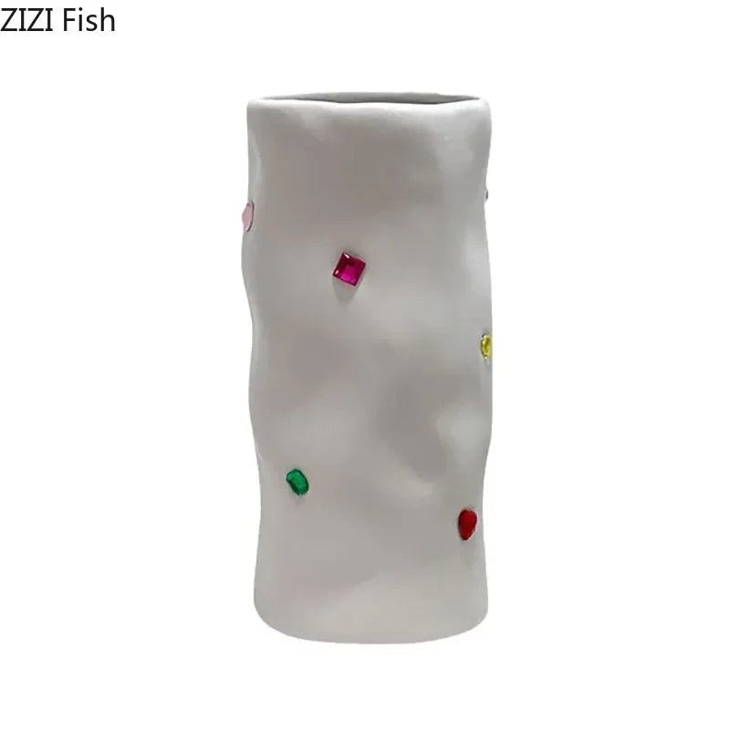 Afralia™ Gemstone Ceramic Vase: Desk Decor, Floral Arrangement, Room Aesthetic