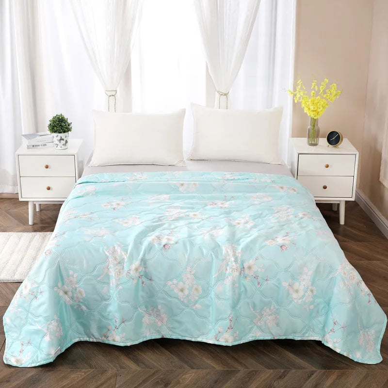 Afralia™ Fashion Flower Printed Cotton Jacquard Quilted Comforter - Lightweight & Breathable Summer Blanket