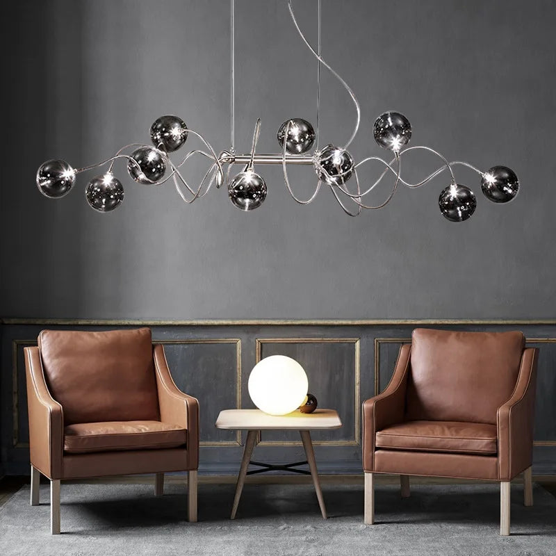Afralia™ Smoky Gray Glass Chandelier with Chrome Plate - Modern Dining Room Pendant Lighting