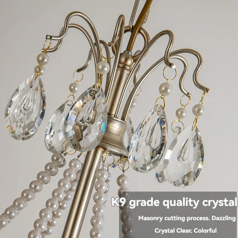 Afralia™ French Retro Pearl Crystal Chandelier for Home Dining Room Villa Luxury Decor
