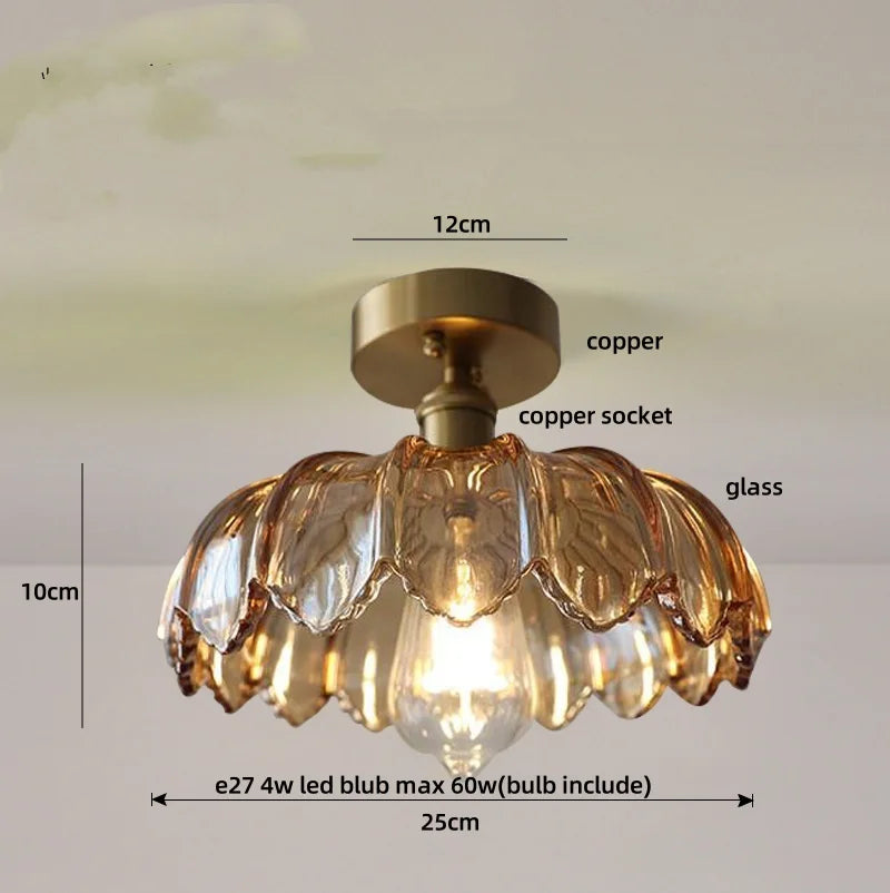 Afralia™ White Glass LED Ceiling Light: Modern Nordic Copper Fixture for Home Decor
