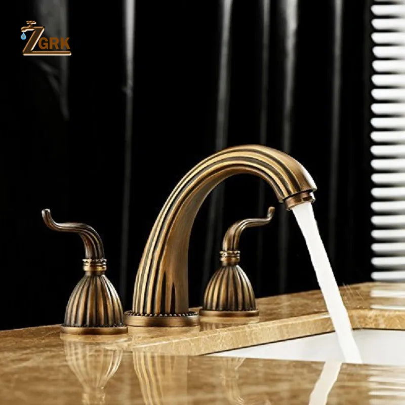 Afralia™ Antique Brass Bathroom Faucet Set with Double Handles for Bathtub and Sink